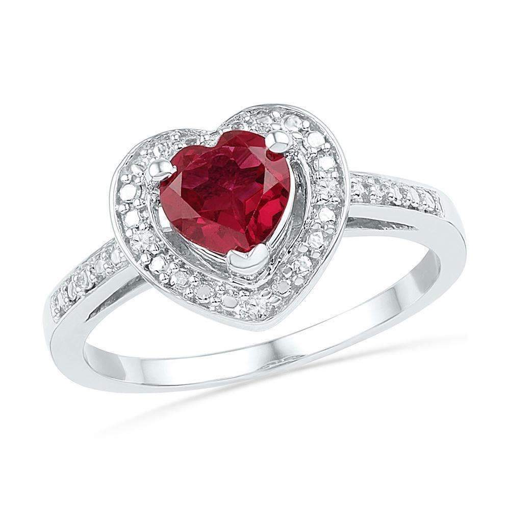 10kt White Gold Women's Round Lab-Created Ruby Heart Love Ring 1.00 Cttw - FREE Shipping (US/CAN