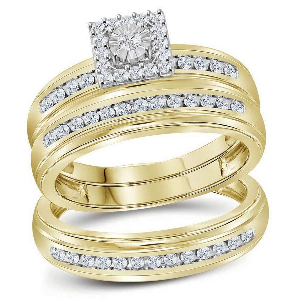 10kt Yellow Gold His & Hers Round Diamond Solitaire Matching Bridal Wedding Ring Band Set 1/2 Ct