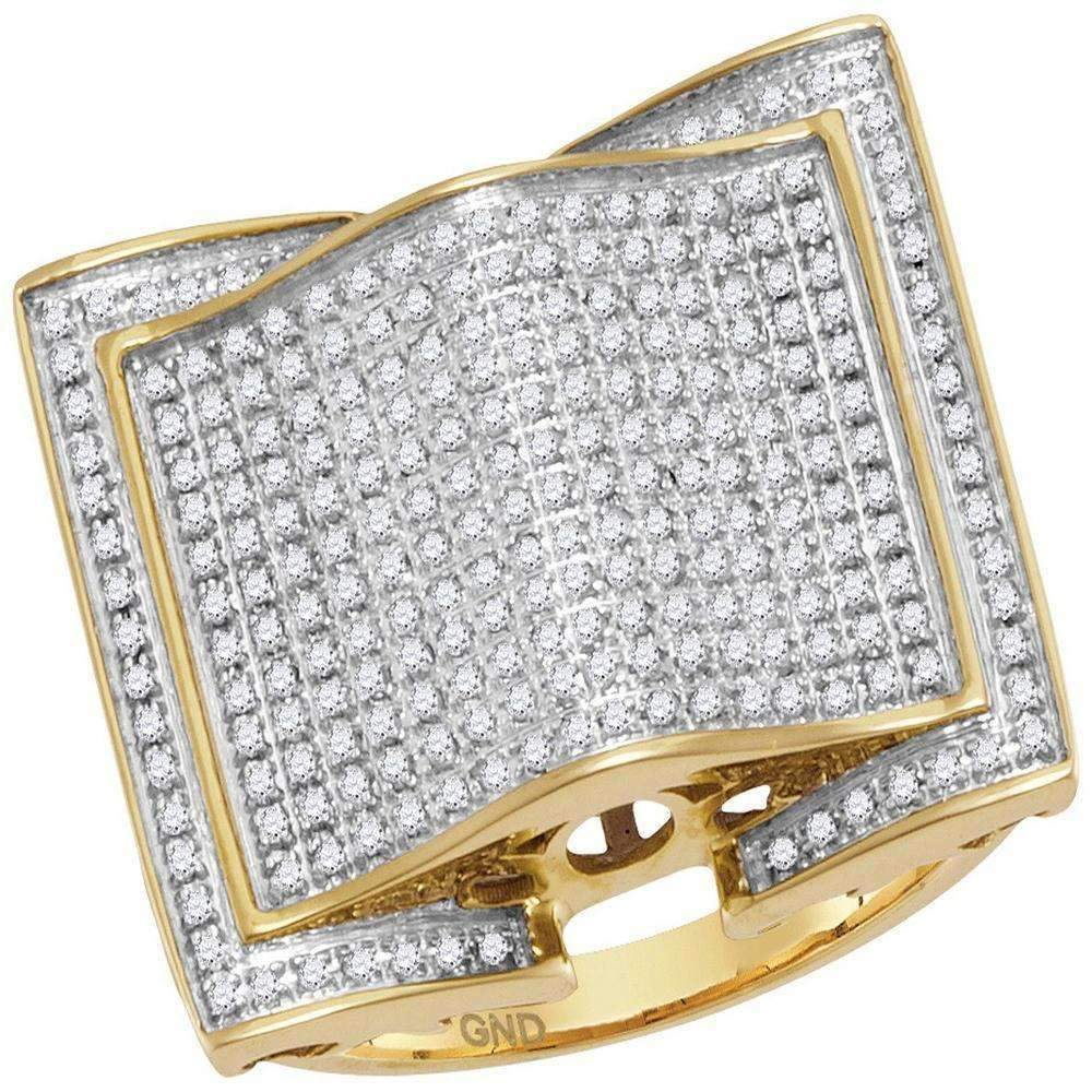 10kt Yellow Gold Men's Round Diamond Arched Square Cluster Ring 3/4 Cttw - FREE Shipping (US/CAN