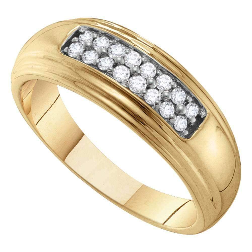 10kt Yellow Gold Men's Round Diamond Double Row Wedding Band Ring 1/4 Cttw - FREE Shipping (US/C