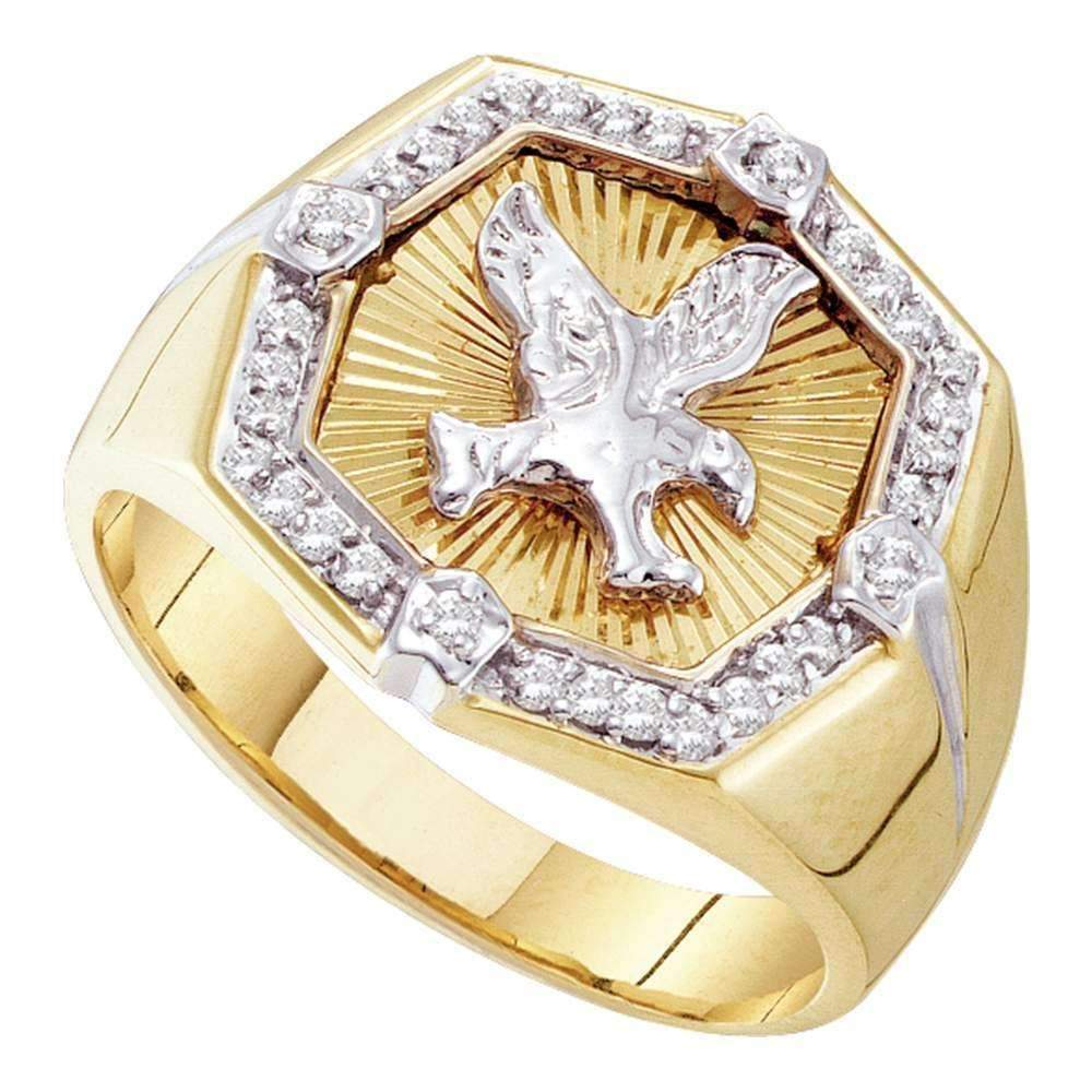 10kt Yellow Gold Mens Round Diamond Eagle Cluster Ring 1/4 Cttw - FREE Shipping (US/CAN)