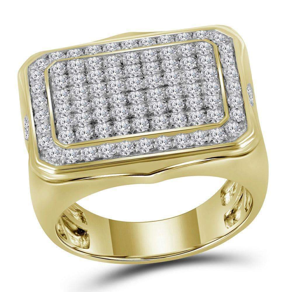 10kt Yellow Gold Mens Round Diamond Rectangle Cluster Ring 2-3/4 Cttw