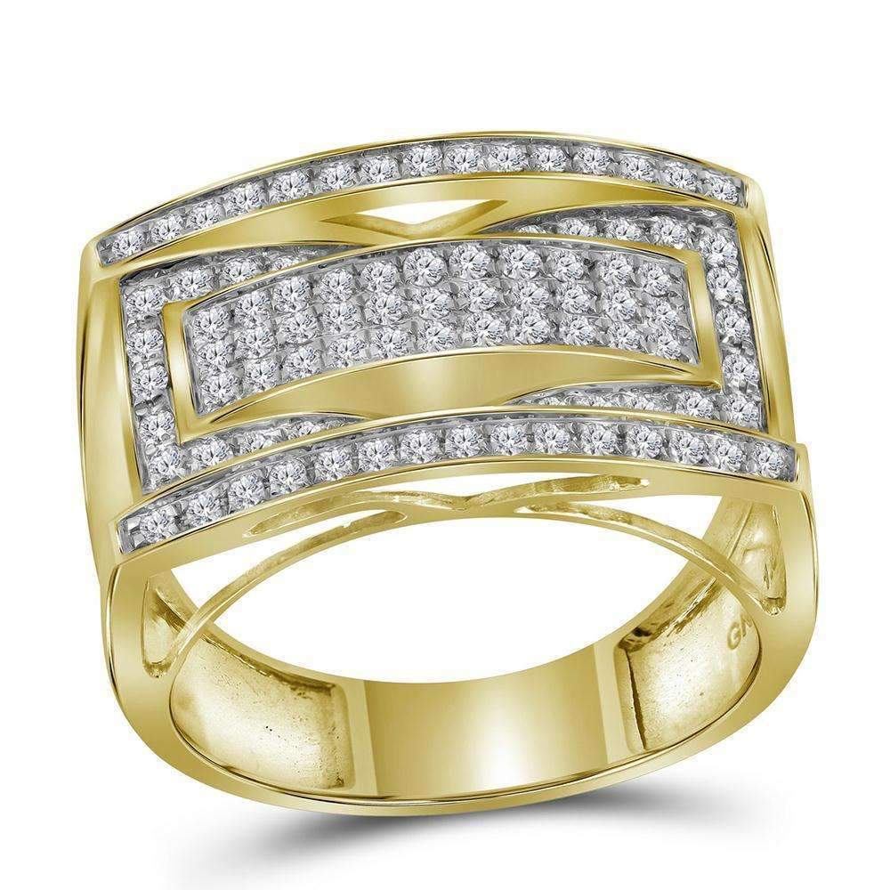 10kt Yellow Gold Men's Round Pave-set Diamond Rectangle Cluster Ring 1.00 Cttw - FREE Shipping (