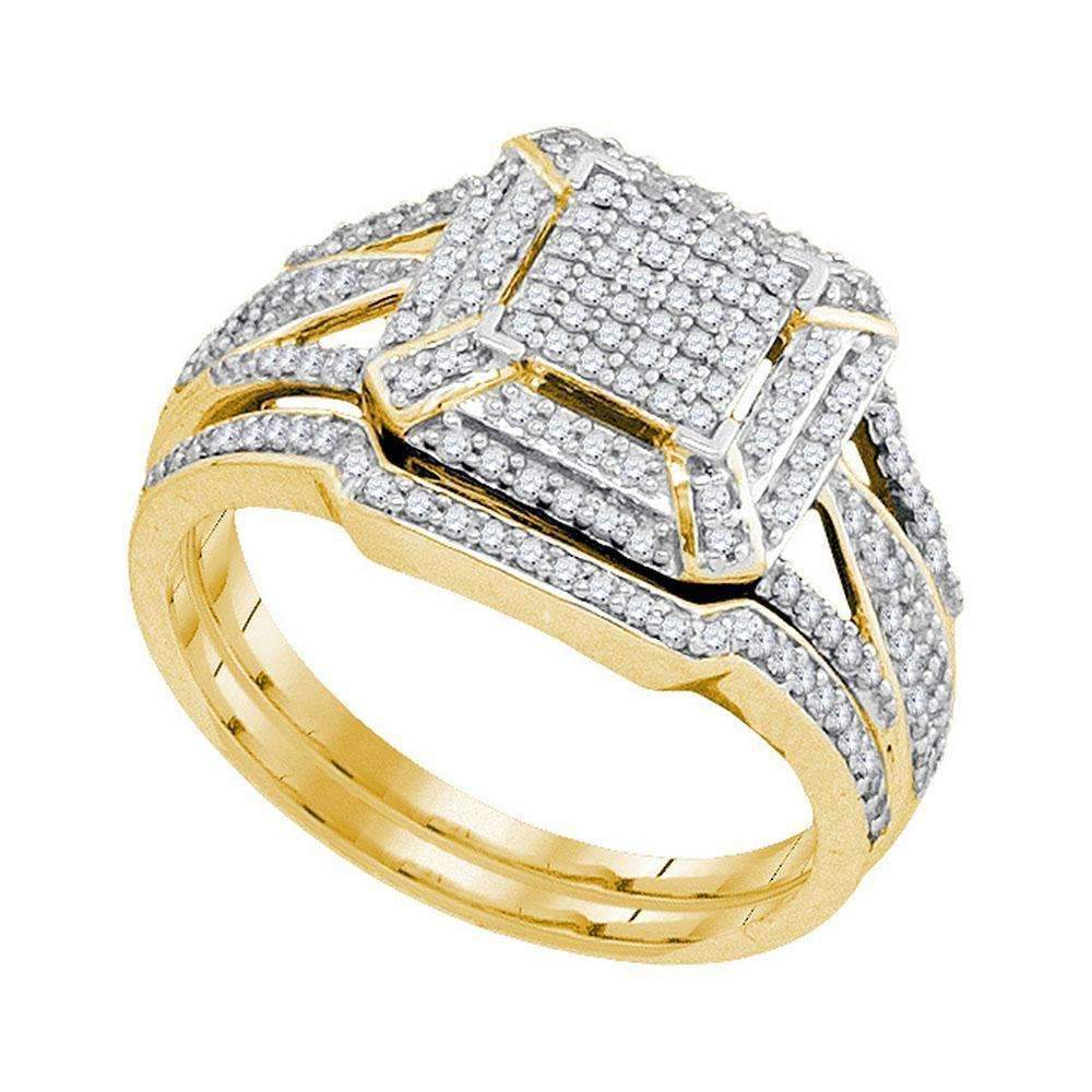 10kt Yellow Gold Women's Diamond Cluster Bridal Wedding Engagement Ring Band Set 1/2 Cttw - FREE