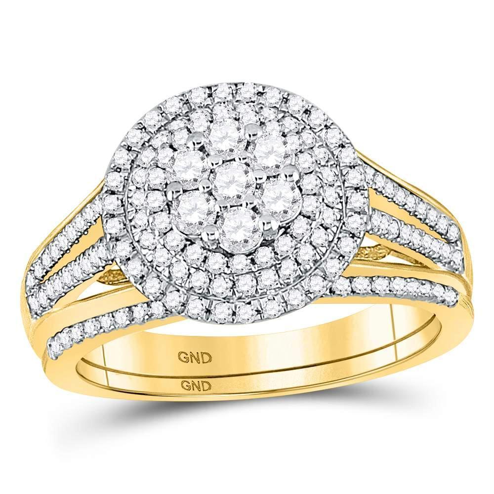 10kt Yellow Gold Women's Diamond Flower Bridal Ring Band Set