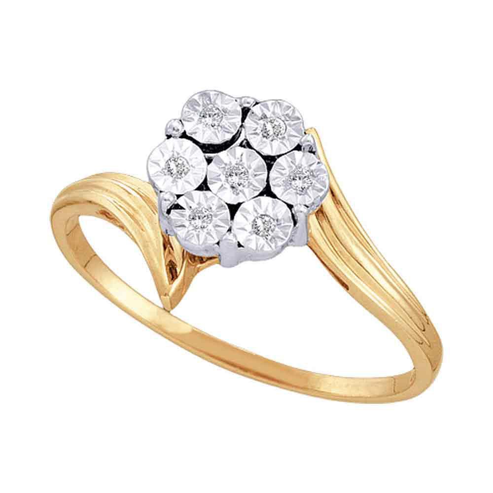 10kt Yellow Gold Women's Diamond Miracle Flower Cluster Ring 1/20 Cttw