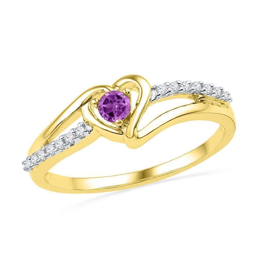 10kt Yellow Gold Women's Lab-Created Amethyst Heart Love Ring 1/5 Cttw - FREE Shipping (US/CAN)