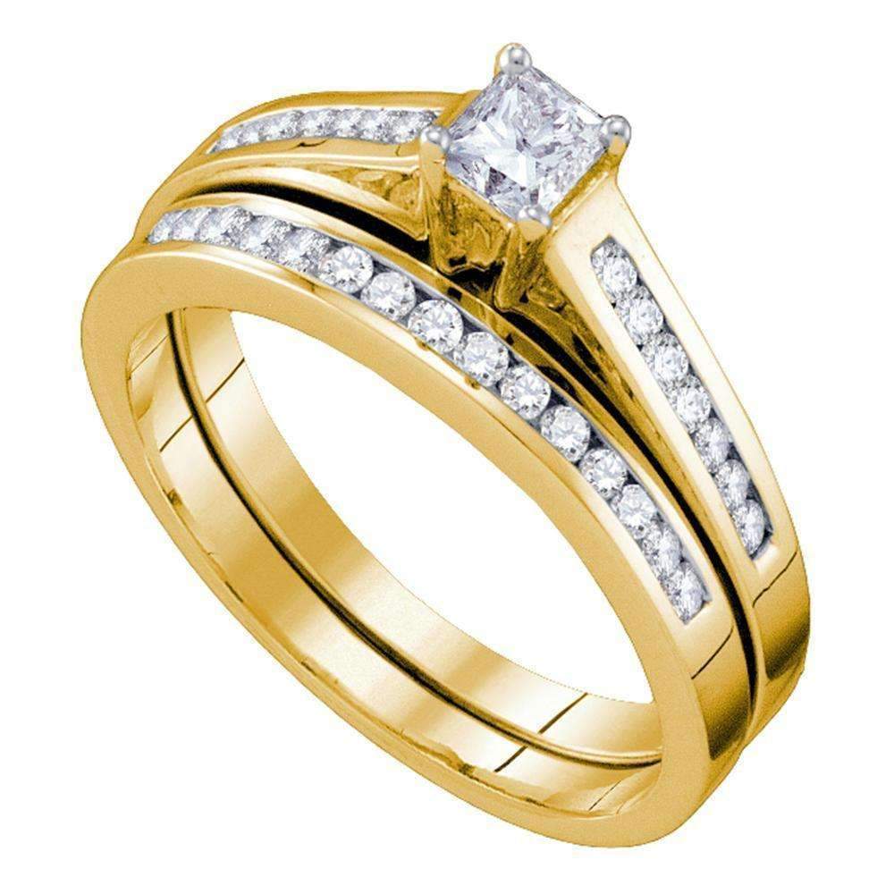 10kt Yellow Gold Women's Princess Diamond Bridal Wedding Engagement Ring Band Set 1/2 Cttw - FRE