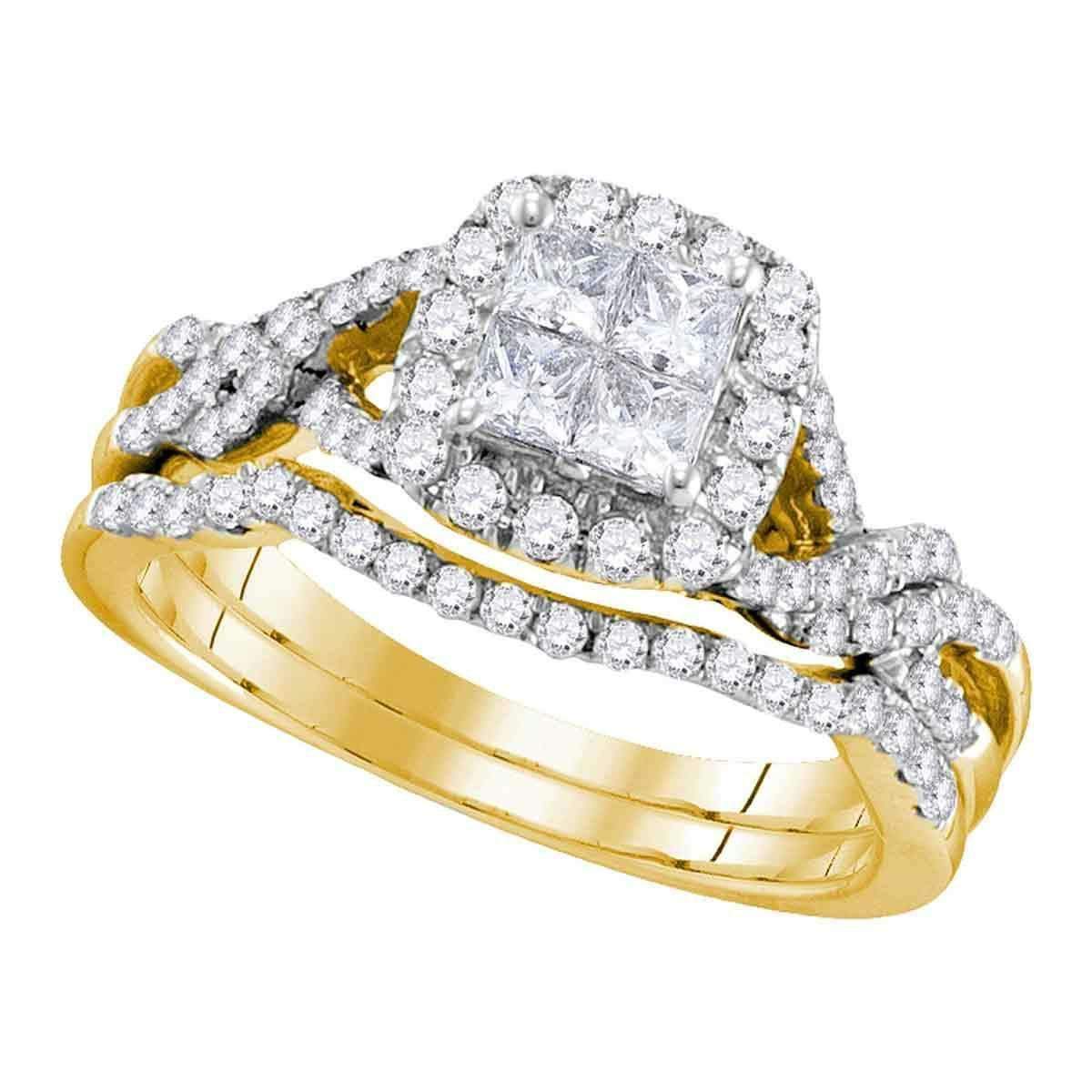 10kt Yellow Gold Womens Princess Diamond Twist Bridal Wedding Engagement Ring Band Set 1.00 Cttw