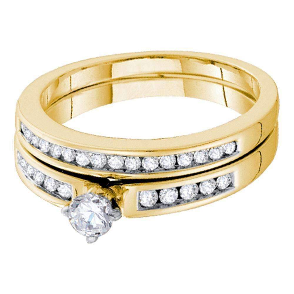 10kt Yellow Gold Women's Round Diamond Bridal Wedding Engagement Ring Band Set 1/2 Cttw - FREE S