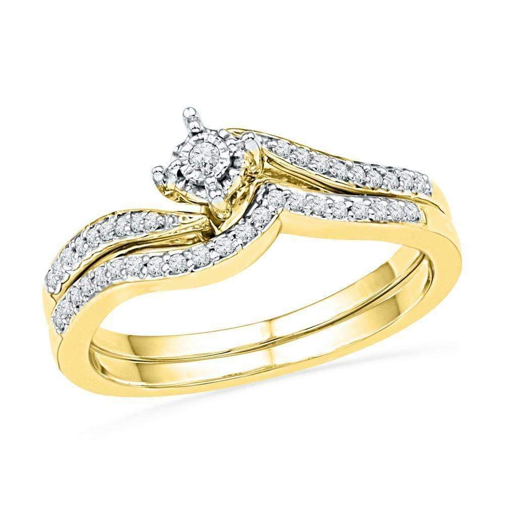 10kt Yellow Gold Women's Round Diamond Bridal Wedding Engagement Ring Band Set 1/5 Cttw - FREE S