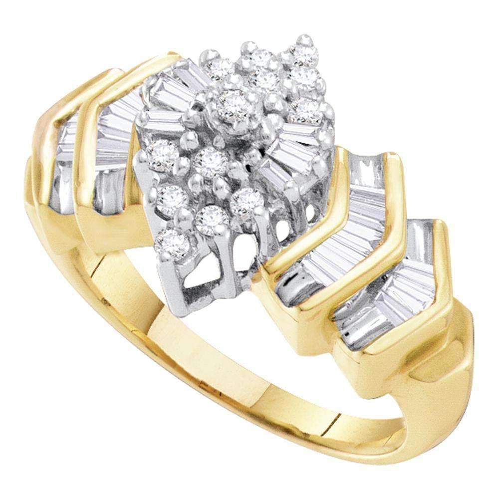 10kt Yellow Gold Women's Round Diamond Cluster Baguette Accent Ring 1/2 Cttw - FREE Shipping (US