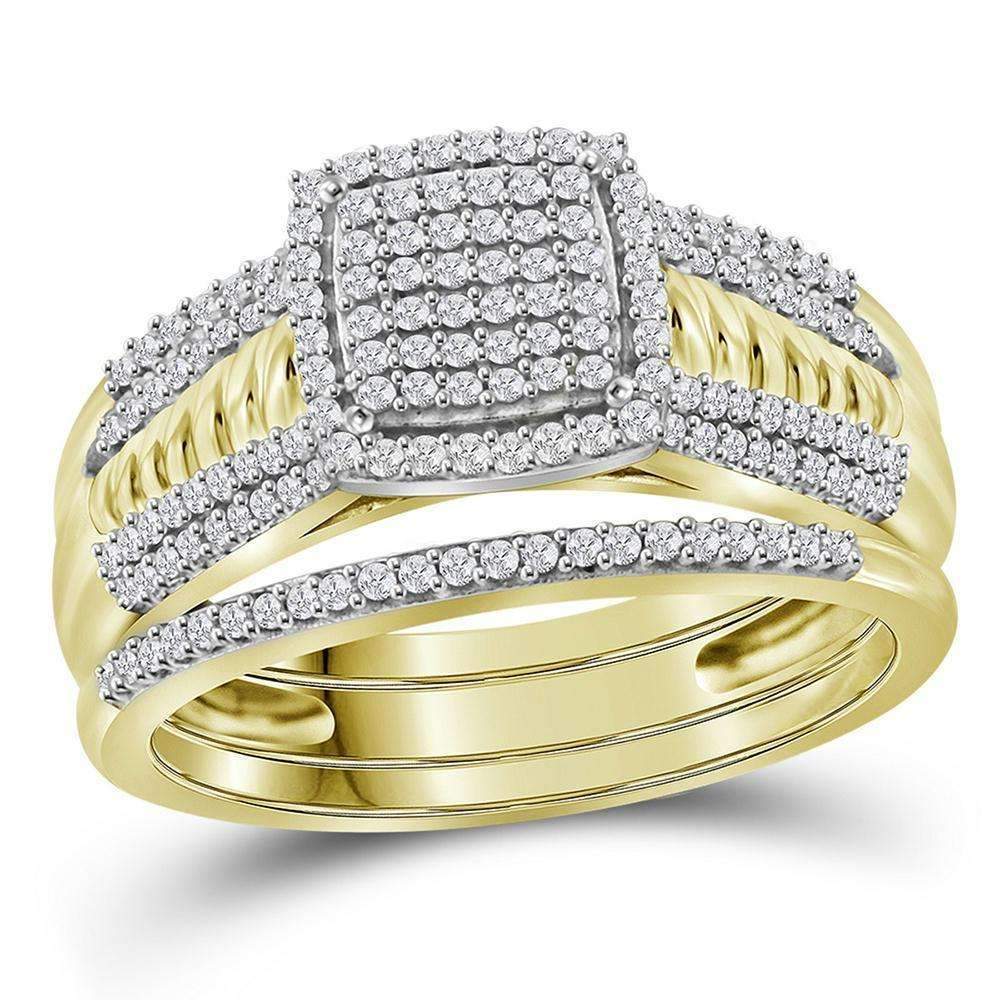 10kt Yellow Gold Women's Round Diamond Cluster Bridal Wedding Engagement Ring Band Set 3/8 Cttw 