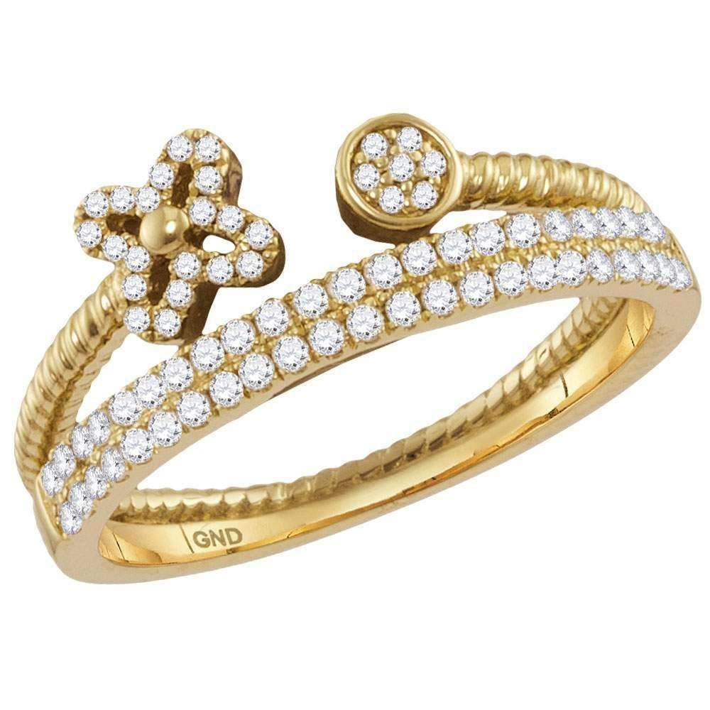 10kt Yellow Gold Women's Round Diamond Flower Bisected Stack