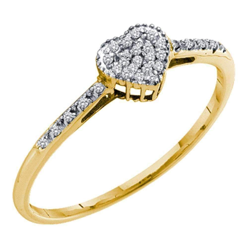 10kt Yellow Gold Women's Round Diamond Slender Heart Cluster Ring 1/12 Cttw - FREE Shipping (US/