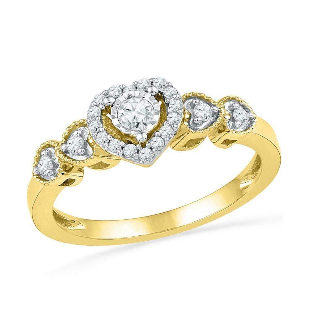 10kt Yellow Gold Women's Round Diamond Solitaire Framed Heart Ring 1/5 Cttw - FREE Shipping (US/