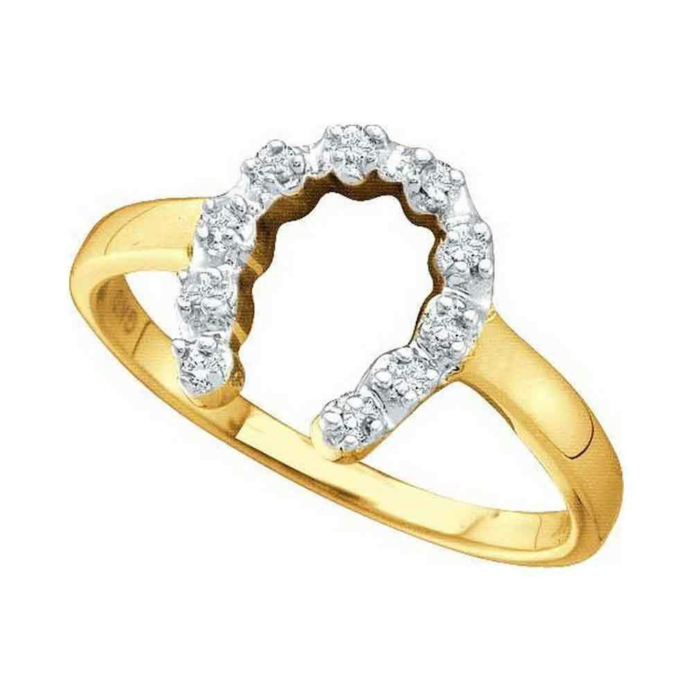 10kt Yellow Gold Women's Round Diamond Two-tone Simple Lucky Horseshoe Ring 1/20 Cttw - FREE Shi