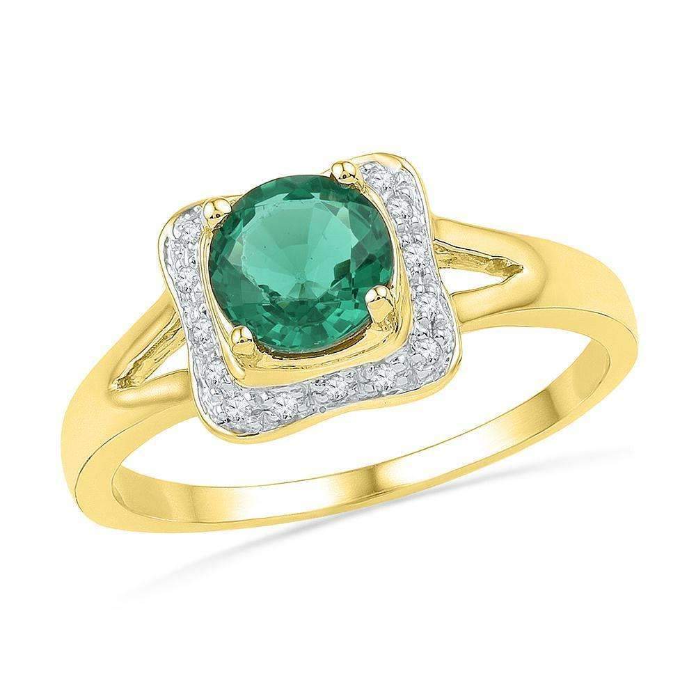 10kt Yellow Gold Womens Round Lab-Created Emerald Solitaire Diamond Ring 3/4 Cttw