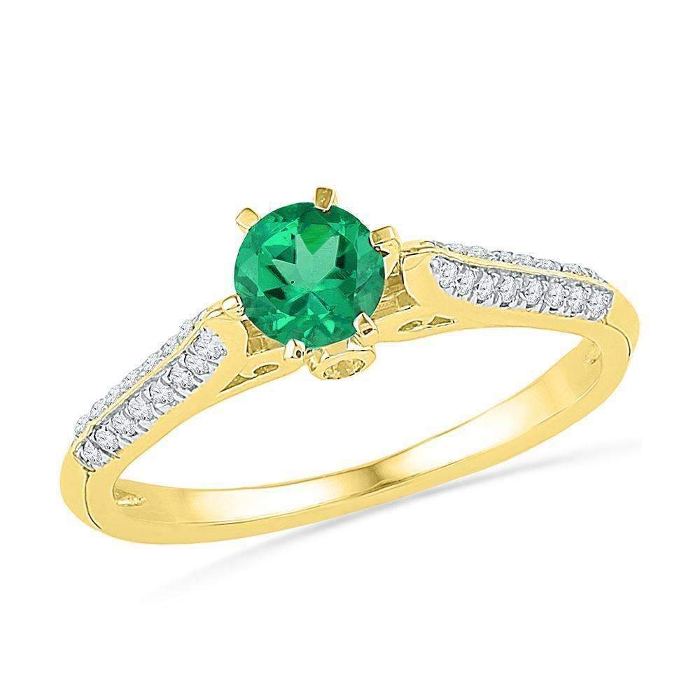 10kt Yellow Gold Women's Round Lab-Created Emerald Solitaire Diamond Ring 5/8 Cttw - FREE Shippi