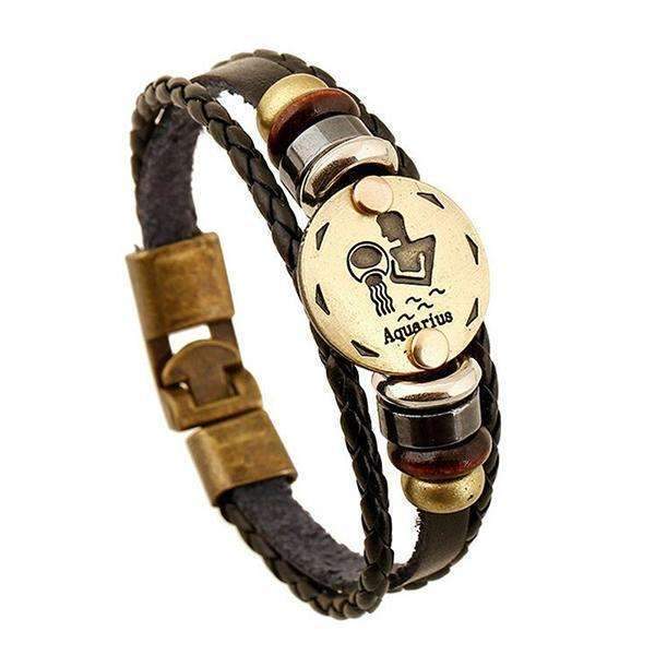 12 Constellations Zodiac Sign Leather Bracelet