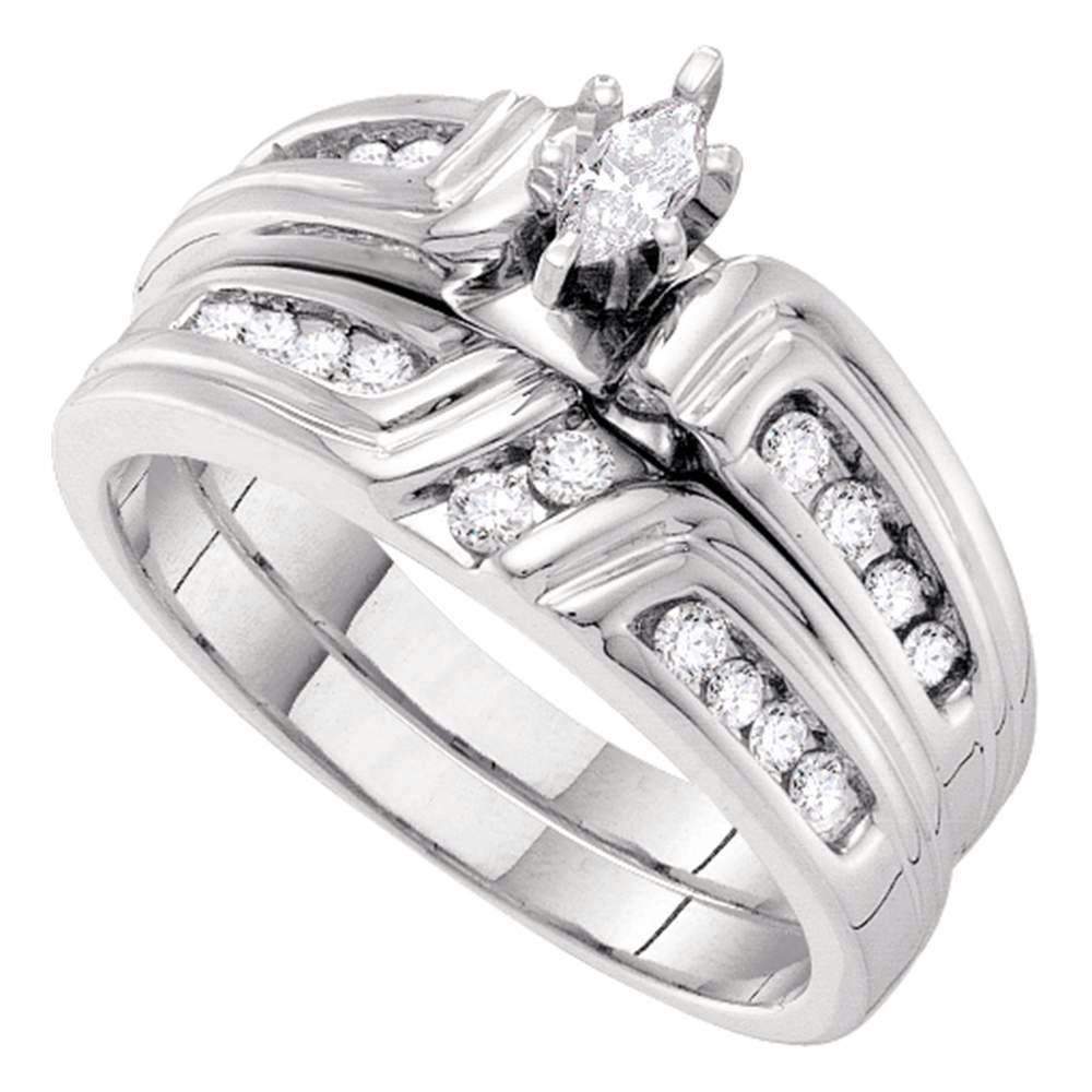 14k White Gold Women's Marquise Diamond Bridal Wedding Engagement Ring Band Set 3/8 Cttw - FREE 