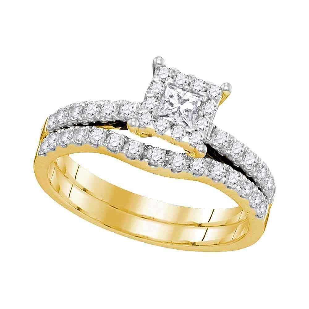 14K Yellow Gold Princess Diamond Women's Bridal Wedding Engagement Ring Band Set 7/8 Cttw - FREE