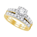 14k Yellow Gold Women's Round Diamond Halo Bridal Wedding Engagement Ring Band Set 1-1/2 Cttw - FREE Shipping (US/CAN)-Gold & Diamond Wedding Ring Sets-5.5-JadeMoghul Inc.