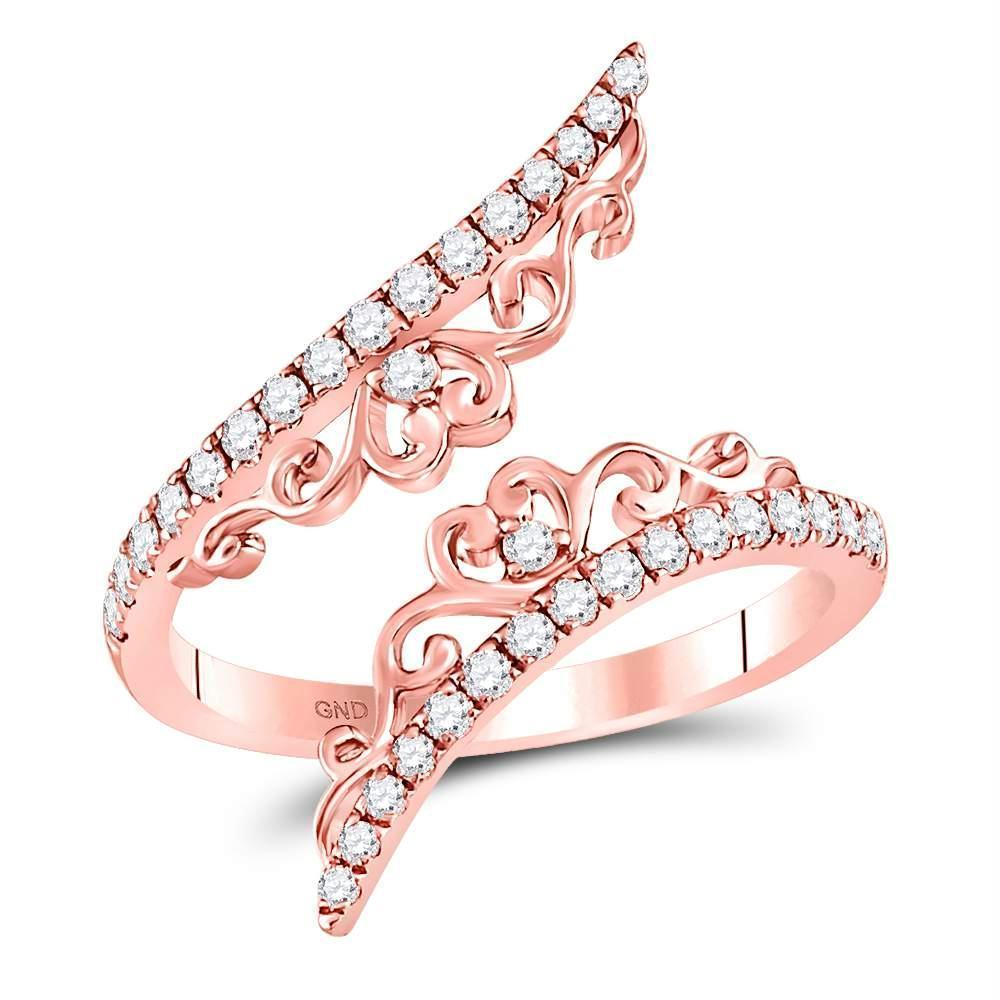 14kt Rose Gold Women's Diamond Flourished Bypass Heart Band Ring