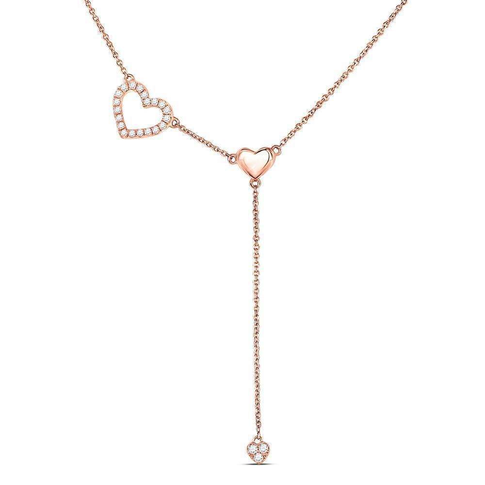 14kt Rose Gold Womens Round Diamond Heart Drop Pendant Necklace 1-6 Cttw