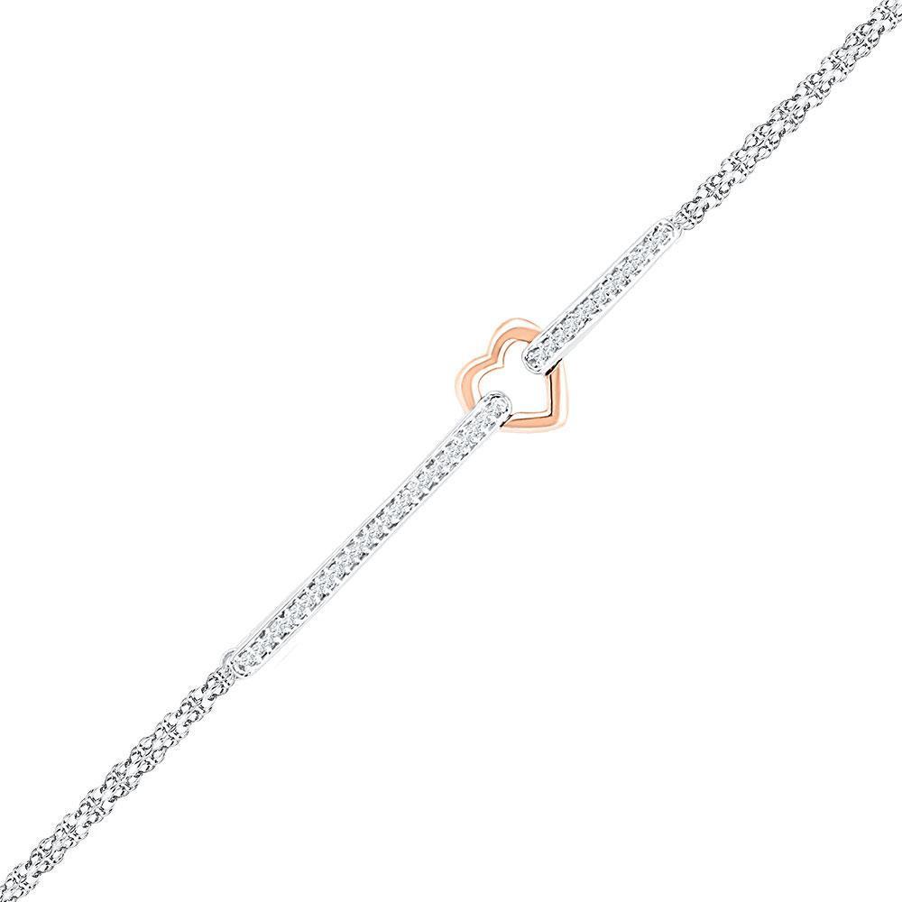 14kt Two-tone Gold Women's Diamond Heart Fashion Bracelet 1/