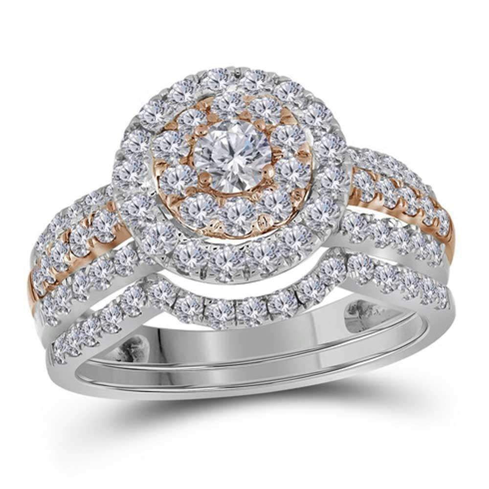 14kt Two-tone Gold Women's Round Diamond Bridal Wedding Engagement Ring Band Set 1-1/2 Cttw - FR