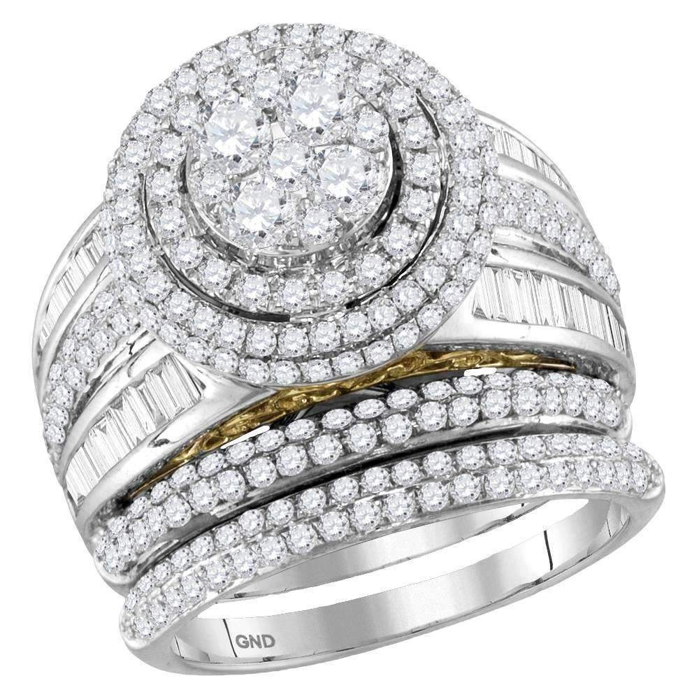 14kt Two-tone White Gold Women's Round Diamond Cluster Bridal Wedding Engagement Ring Band Set 2