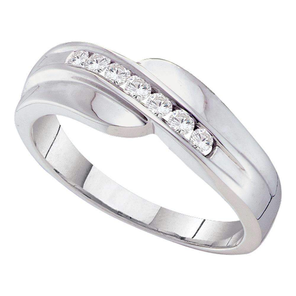 14kt White Gold Mens Round Channel-set Diamond Curved Wedding Band Ring 1/4 Cttw - FREE Shipping (US