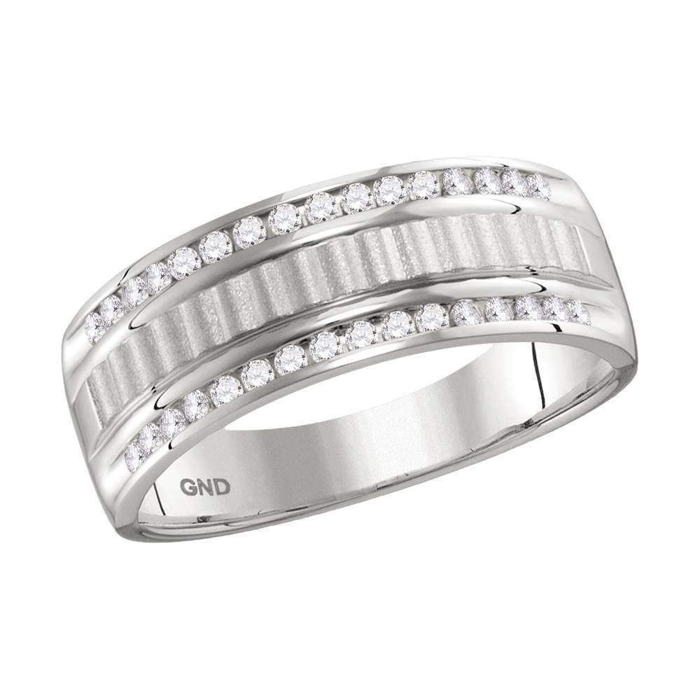 14kt White Gold Men's Round Channel-set Diamond Textured Wedding Band Ring 1/3 Cttw - FREE Shipp