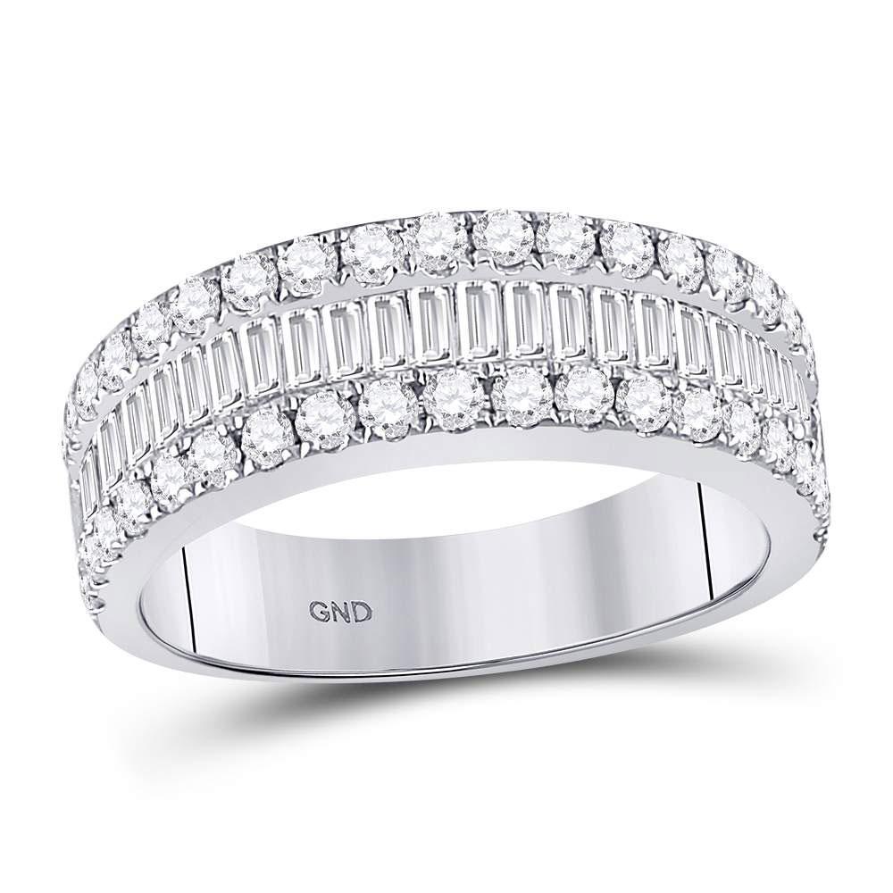 14kt White Gold Women's Baguette Diamond Triple Row Band Ring 1-1/2 Cttw