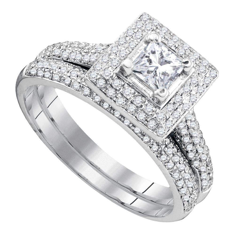 14kt White Gold Women's Diamond Princess Bridal Wedding Engagement Ring Band Set 1/3 Cttw - FREE