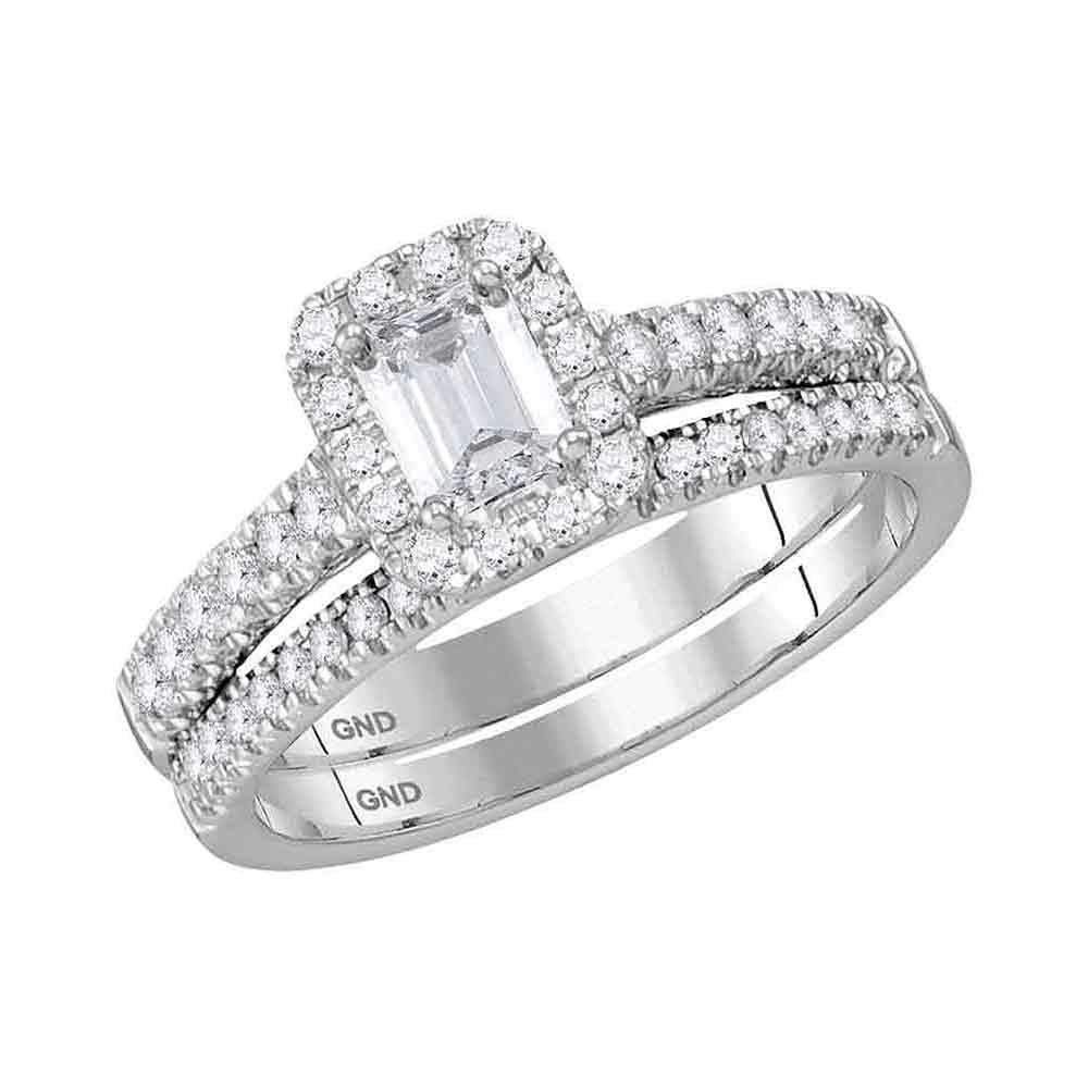 14kt White Gold Women's Emerald Diamond Bridal Wedding Engagement Ring Band Set 1.00 Cttw - FREE