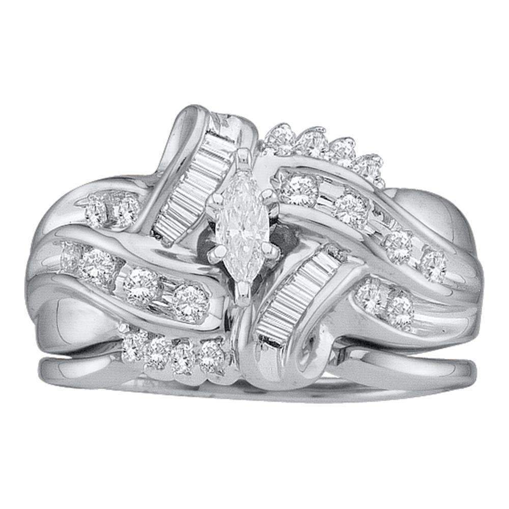 14kt White Gold Women's Marquise Diamond Bridal Wedding Engagement Ring Band Set 1/2 Cttw - FREE