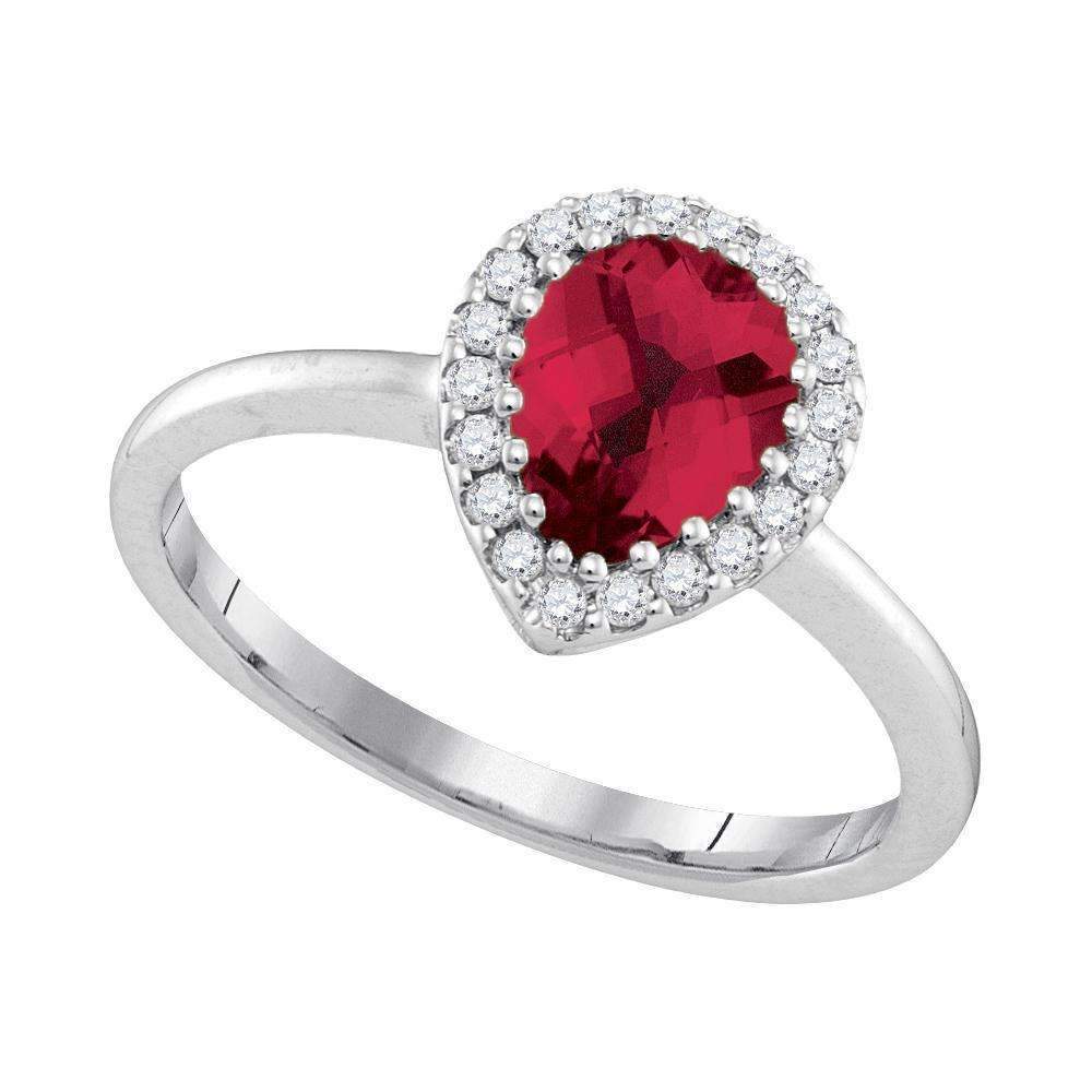 14kt White Gold Women's Pear Natural Ruby Solitaire Diamond Halo Bridal Ring 1/6 Cttw - FREE Shi