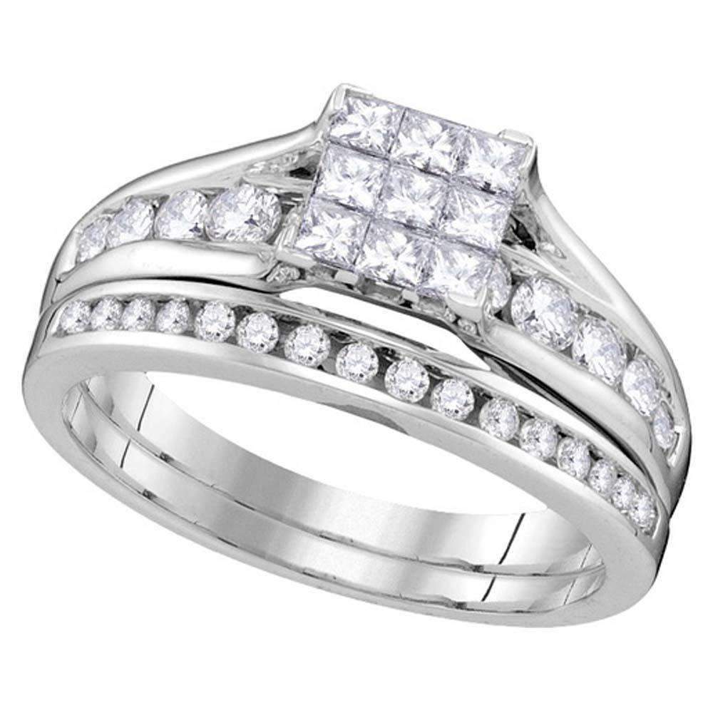 14kt White Gold Women's Princess Diamond Bridal Wedding Engagement Ring Band Set 1.00 Cttw - FRE