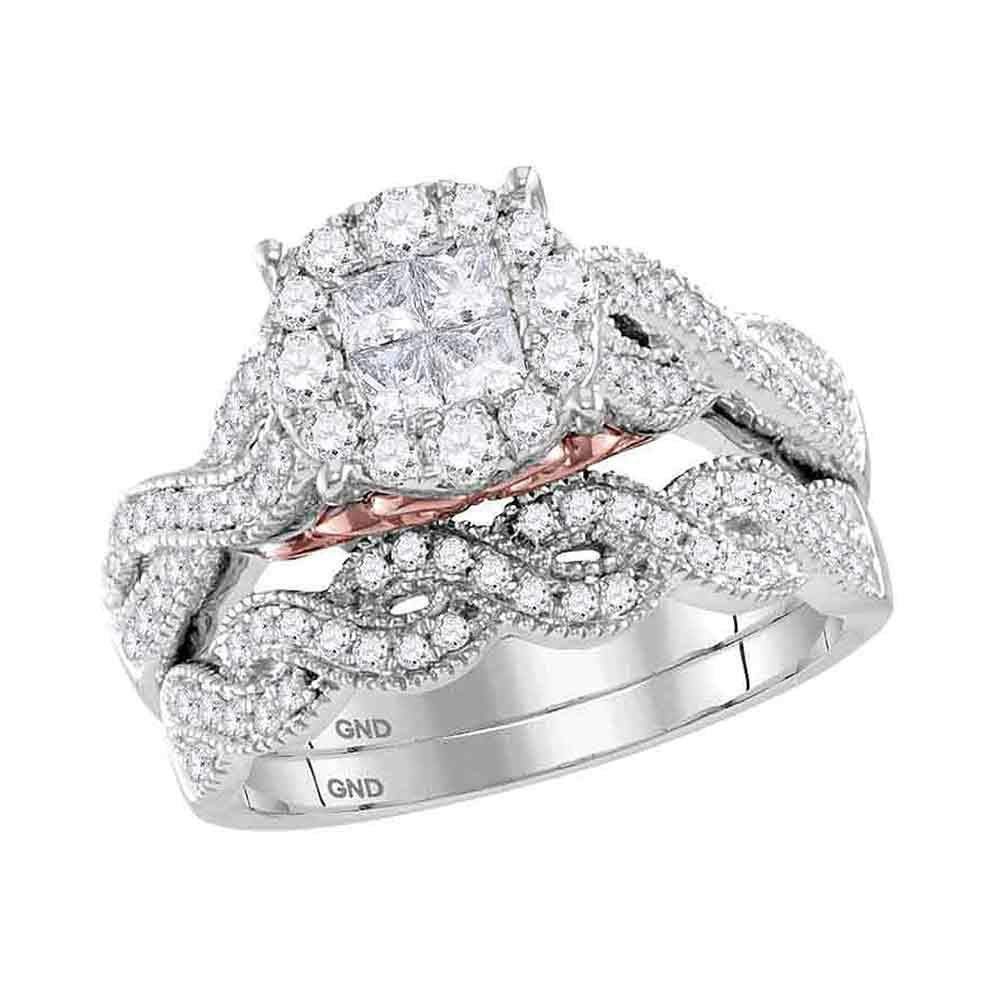 14kt White Gold Women's Princess Diamond Soleil Bridal Wedding Engagement Ring Band Set 1.00 Ctt