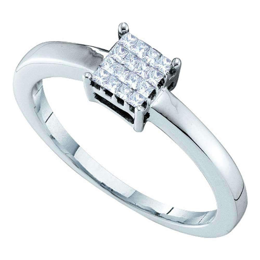 14kt White Gold Women's Princess Diamond Square Cluster Ring 1/8 Cttw - FREE Shipping (US/CAN)