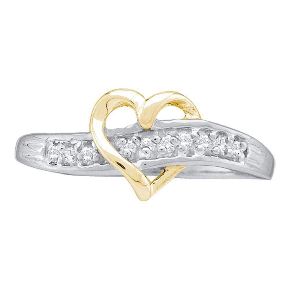 14kt White Gold Women's Round Diamond-accent Two-tone Heart Band Ring 1/20 Cttw - FREE Shipping 