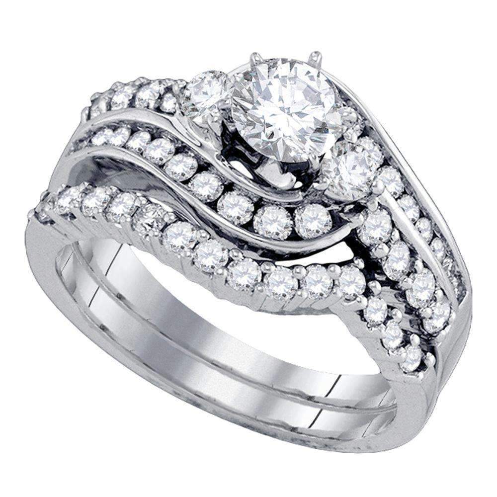 14kt White Gold Women's Round Diamond Bridal Wedding Engagement Ring Band Set 1-1/2 Cttw - FREE 