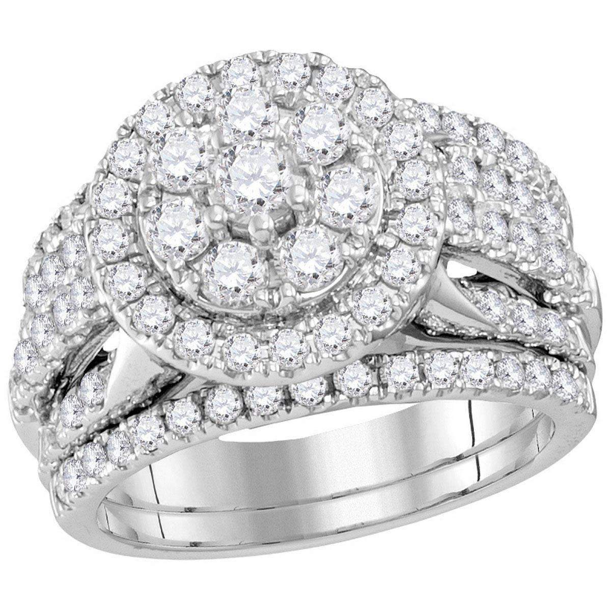 14kt White Gold Womens Round Diamond Cluster Bridal Wedding Enga