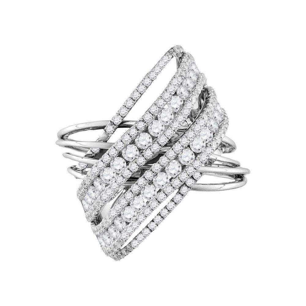 14kt White Gold Women's Round Diamond Crossover Open Strand Cocktail Ring 2-1/2 Cttw - FREE Ship