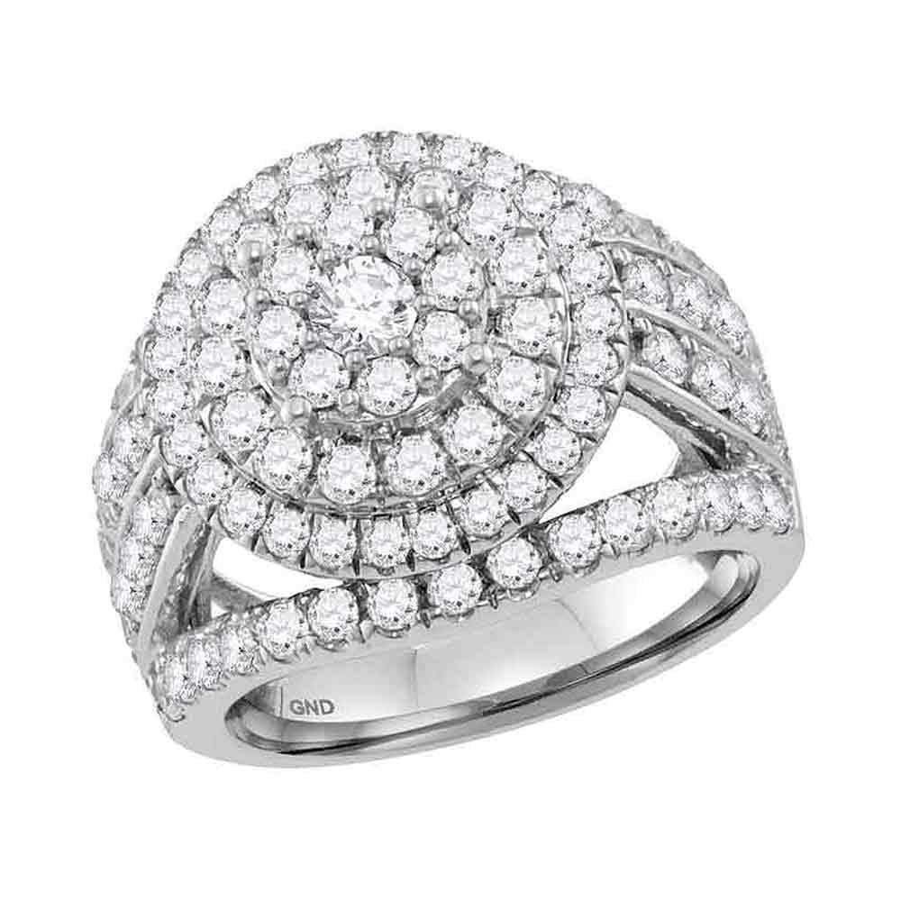 14kt White Gold Women's Round Diamond Flower Cluster Bridal Wedding Engagement Ring 3.00 Cttw - 