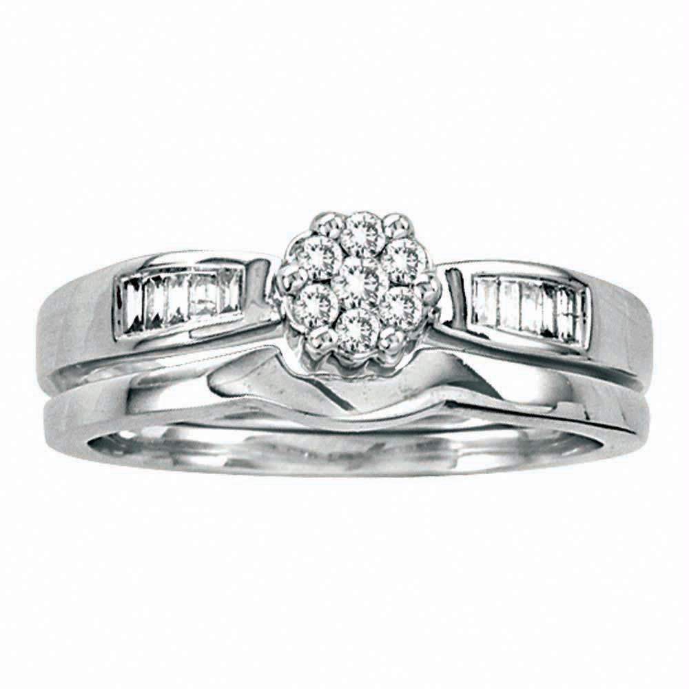 14kt White Gold Women's Round Diamond Flower Cluster Bridal Wedding Engagement Ring Band Set 1/4