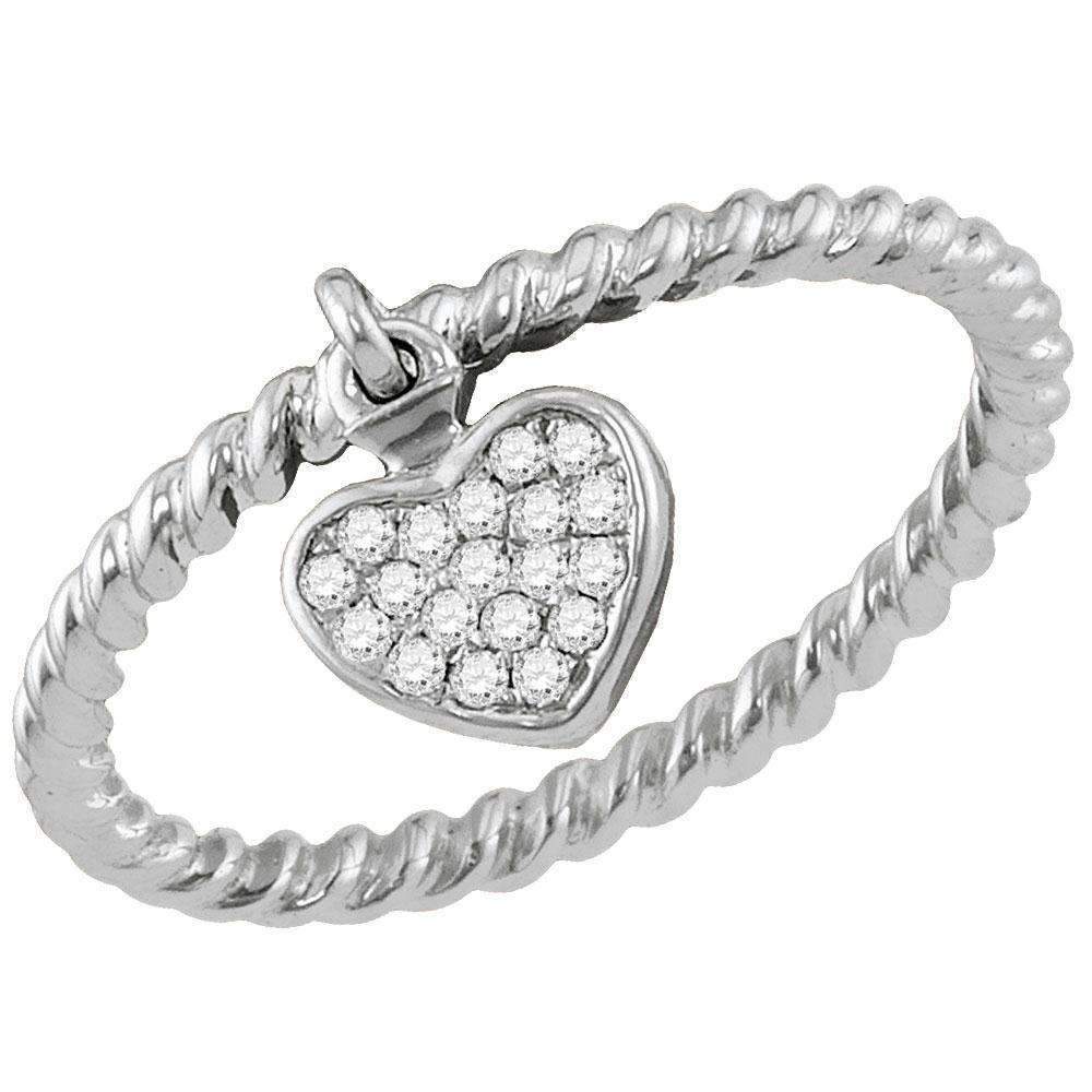 14kt White Gold Women's Round Diamond Heart Dangle Stackable Band Ring 1/10 Cttw - FREE Shipping