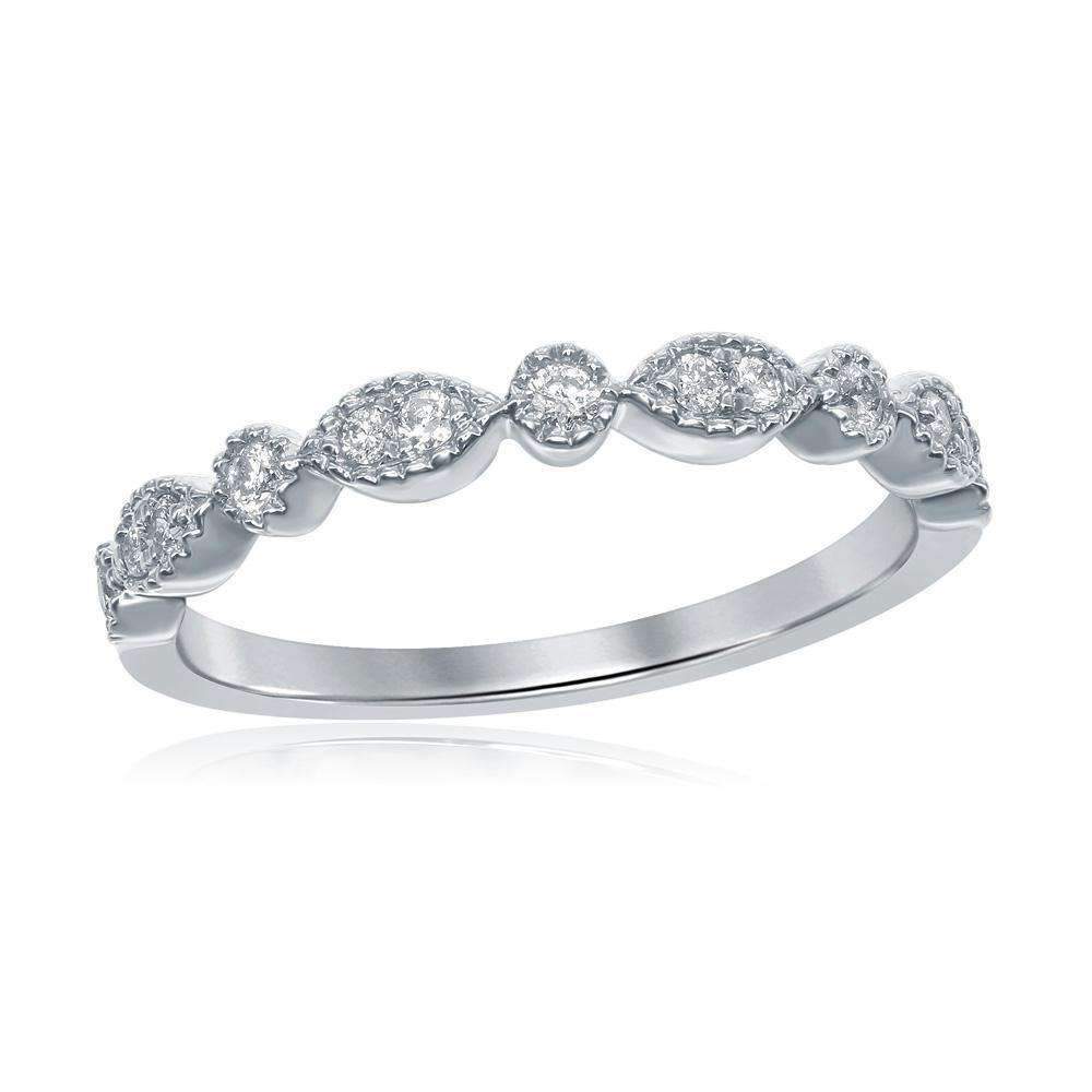 14kt White Gold Women's Round Diamond Milgrain Stackable Band Ring 1-6 Cttw - FREE Shipping (US/